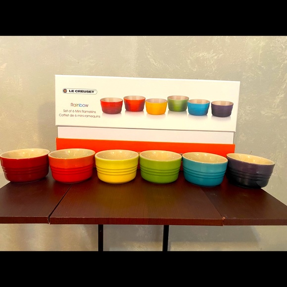 Le Creuset Rainbow Colorful 6 Mini Bowl Set Stoneware Pottery Ceramic Tableware